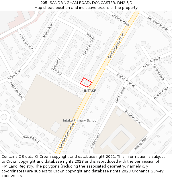 205, SANDRINGHAM ROAD, DONCASTER, DN2 5JD: Location map and indicative extent of plot