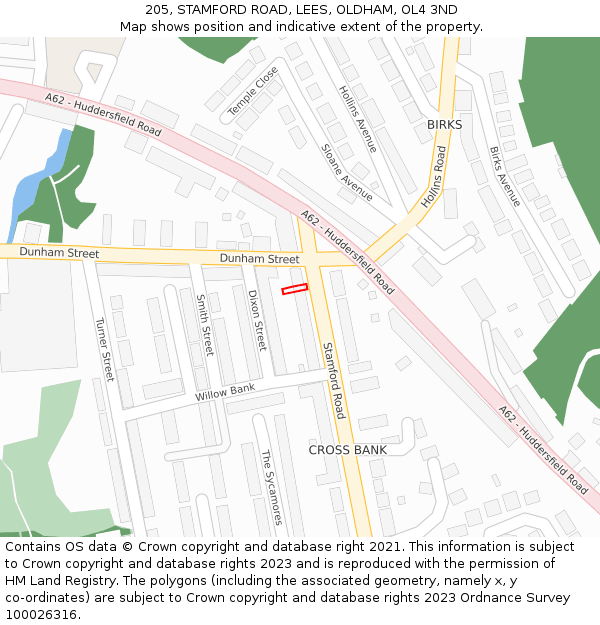 205, STAMFORD ROAD, LEES, OLDHAM, OL4 3ND: Location map and indicative extent of plot