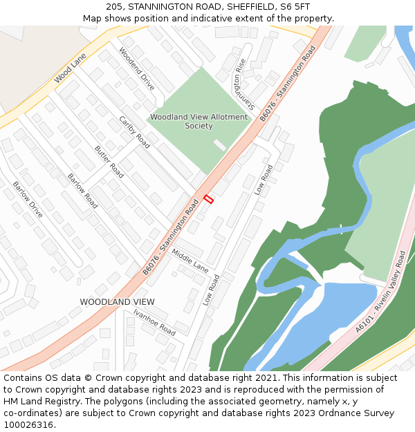 205, STANNINGTON ROAD, SHEFFIELD, S6 5FT: Location map and indicative extent of plot