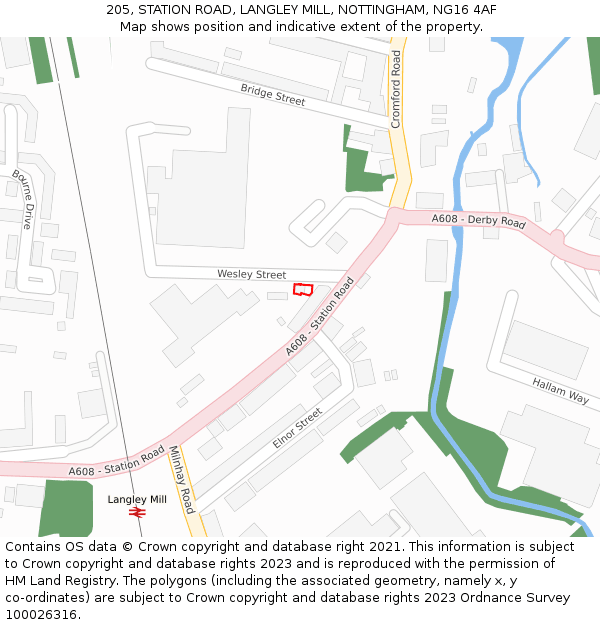 205, STATION ROAD, LANGLEY MILL, NOTTINGHAM, NG16 4AF: Location map and indicative extent of plot