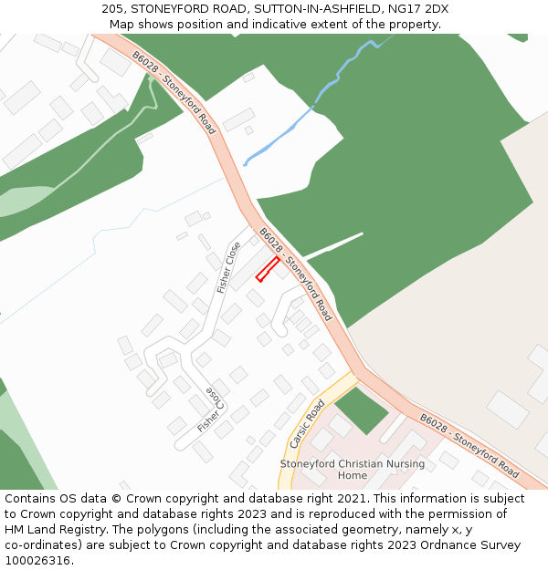 205, STONEYFORD ROAD, SUTTON-IN-ASHFIELD, NG17 2DX: Location map and indicative extent of plot