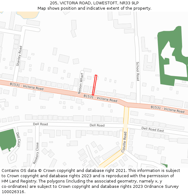 205, VICTORIA ROAD, LOWESTOFT, NR33 9LP: Location map and indicative extent of plot