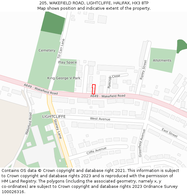 205, WAKEFIELD ROAD, LIGHTCLIFFE, HALIFAX, HX3 8TP: Location map and indicative extent of plot