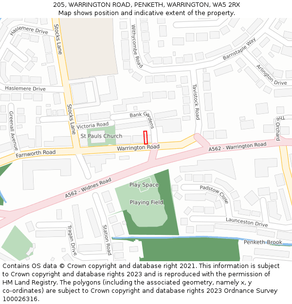 205, WARRINGTON ROAD, PENKETH, WARRINGTON, WA5 2RX: Location map and indicative extent of plot