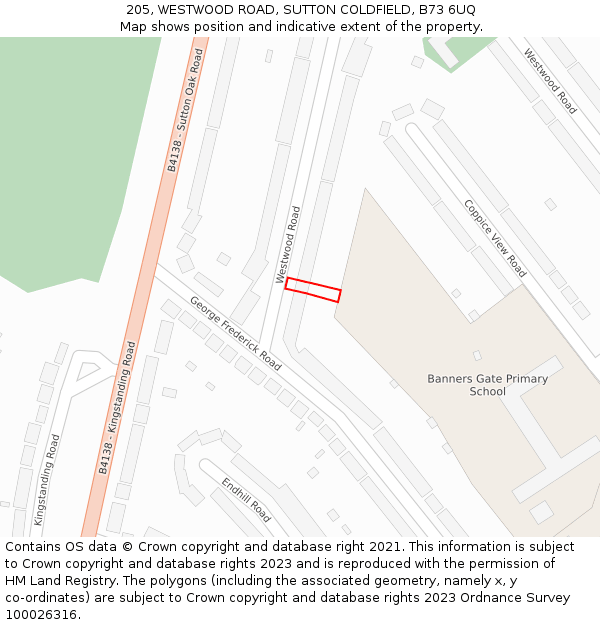 205, WESTWOOD ROAD, SUTTON COLDFIELD, B73 6UQ: Location map and indicative extent of plot
