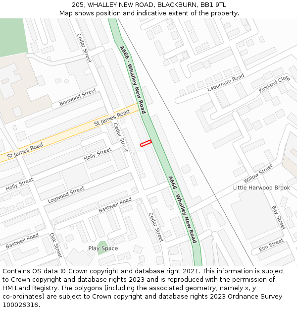 205, WHALLEY NEW ROAD, BLACKBURN, BB1 9TL: Location map and indicative extent of plot