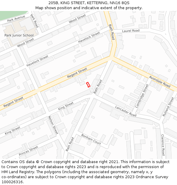 205B, KING STREET, KETTERING, NN16 8QS: Location map and indicative extent of plot