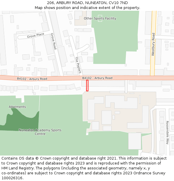 206, ARBURY ROAD, NUNEATON, CV10 7ND: Location map and indicative extent of plot