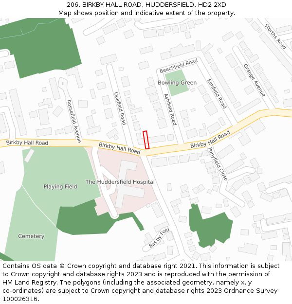 206, BIRKBY HALL ROAD, HUDDERSFIELD, HD2 2XD: Location map and indicative extent of plot