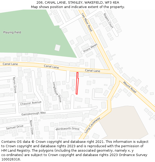 206, CANAL LANE, STANLEY, WAKEFIELD, WF3 4EA: Location map and indicative extent of plot