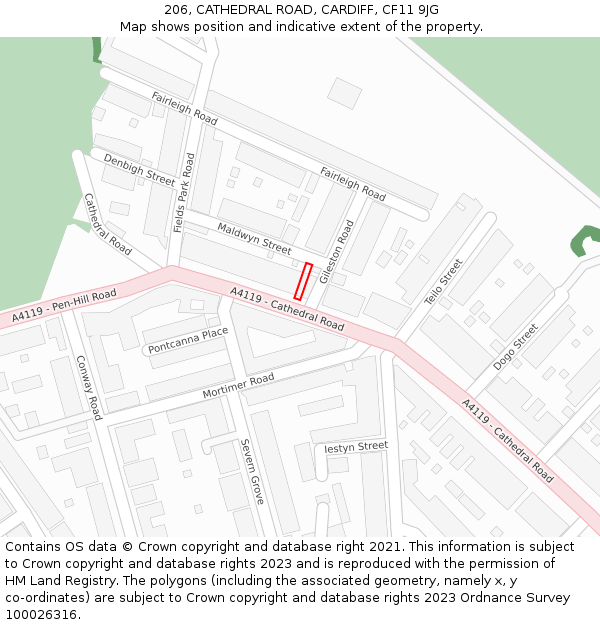 206, CATHEDRAL ROAD, CARDIFF, CF11 9JG: Location map and indicative extent of plot