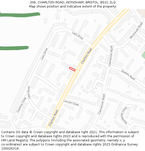 206, CHARLTON ROAD, KEYNSHAM, BRISTOL, BS31 2LQ: Location map and indicative extent of plot