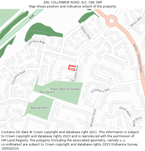 206, COLUMBINE ROAD, ELY, CB6 3WP: Location map and indicative extent of plot