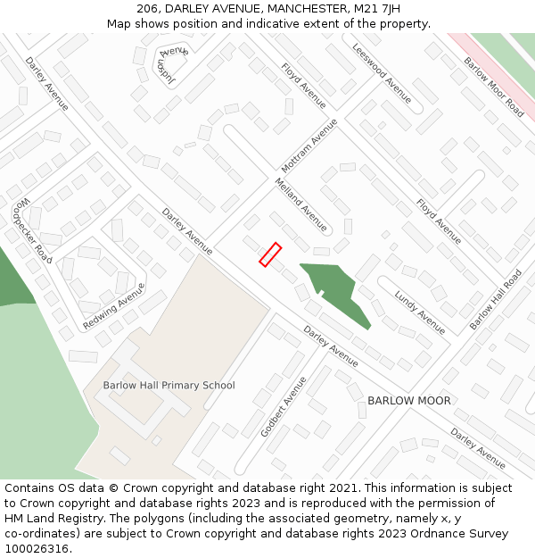 206, DARLEY AVENUE, MANCHESTER, M21 7JH: Location map and indicative extent of plot