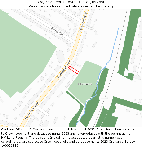 206, DOVERCOURT ROAD, BRISTOL, BS7 9SL: Location map and indicative extent of plot