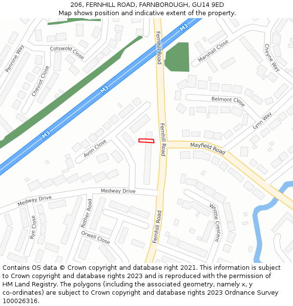 206, FERNHILL ROAD, FARNBOROUGH, GU14 9ED: Location map and indicative extent of plot