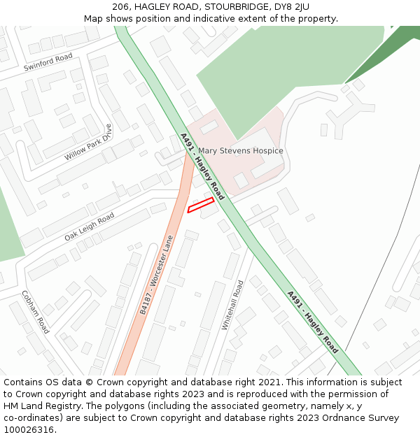 206, HAGLEY ROAD, STOURBRIDGE, DY8 2JU: Location map and indicative extent of plot