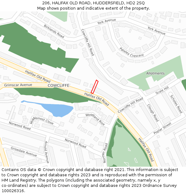 206, HALIFAX OLD ROAD, HUDDERSFIELD, HD2 2SQ: Location map and indicative extent of plot