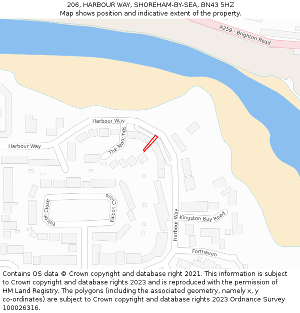 206, HARBOUR WAY, SHOREHAM-BY-SEA, BN43 5HZ: Location map and indicative extent of plot
