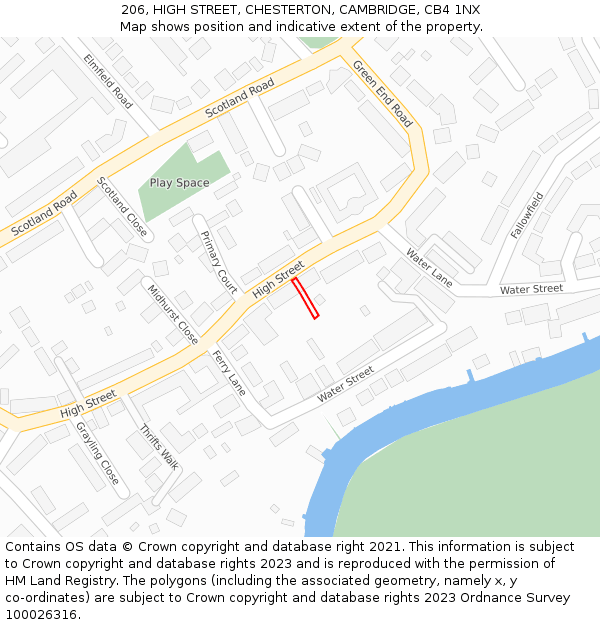 206, HIGH STREET, CHESTERTON, CAMBRIDGE, CB4 1NX: Location map and indicative extent of plot