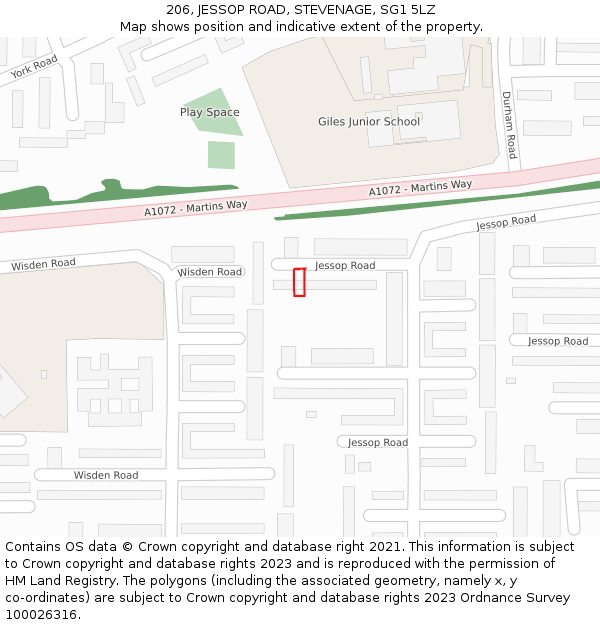 206, JESSOP ROAD, STEVENAGE, SG1 5LZ: Location map and indicative extent of plot