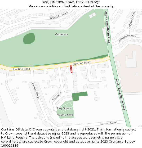 206, JUNCTION ROAD, LEEK, ST13 5QT: Location map and indicative extent of plot