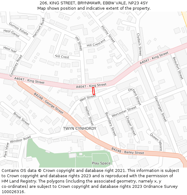 206, KING STREET, BRYNMAWR, EBBW VALE, NP23 4SY: Location map and indicative extent of plot