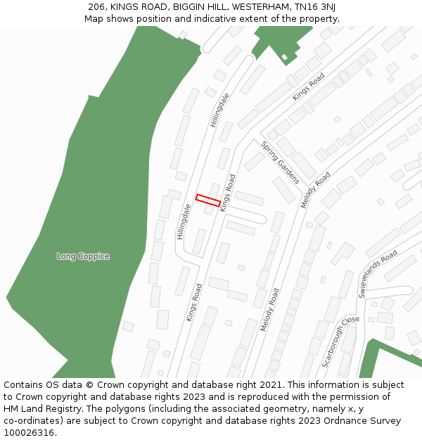 206, KINGS ROAD, BIGGIN HILL, WESTERHAM, TN16 3NJ: Location map and indicative extent of plot