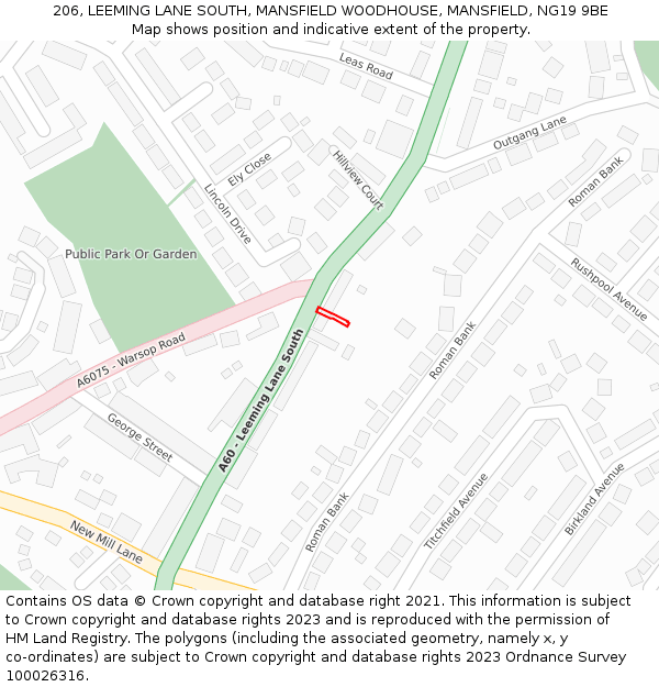 206, LEEMING LANE SOUTH, MANSFIELD WOODHOUSE, MANSFIELD, NG19 9BE: Location map and indicative extent of plot