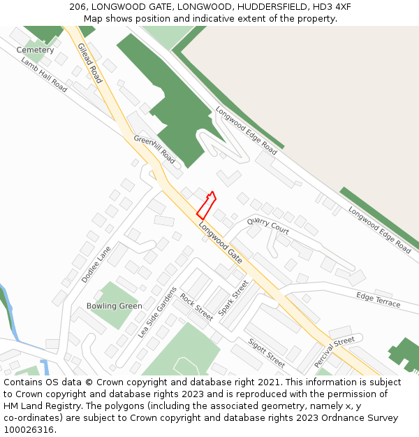 206, LONGWOOD GATE, LONGWOOD, HUDDERSFIELD, HD3 4XF: Location map and indicative extent of plot