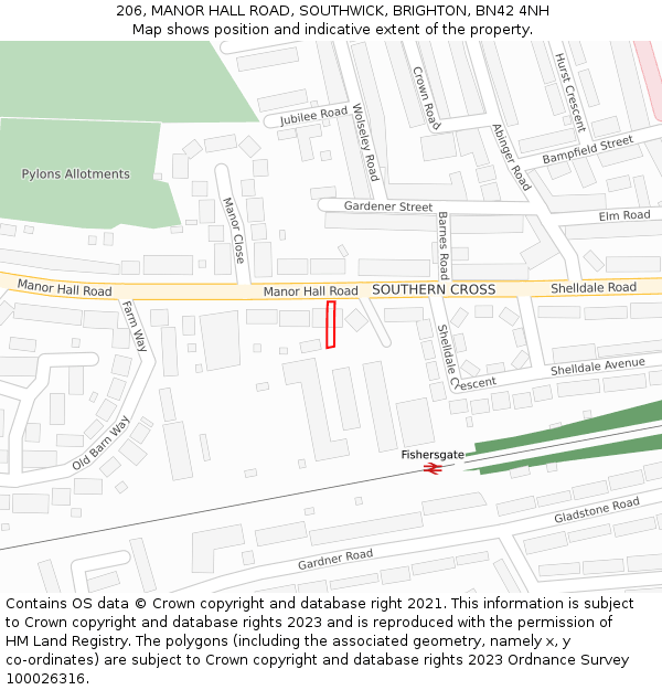 206, MANOR HALL ROAD, SOUTHWICK, BRIGHTON, BN42 4NH: Location map and indicative extent of plot