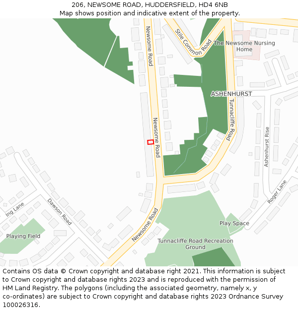 206, NEWSOME ROAD, HUDDERSFIELD, HD4 6NB: Location map and indicative extent of plot