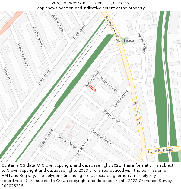 206, RAILWAY STREET, CARDIFF, CF24 2NJ: Location map and indicative extent of plot
