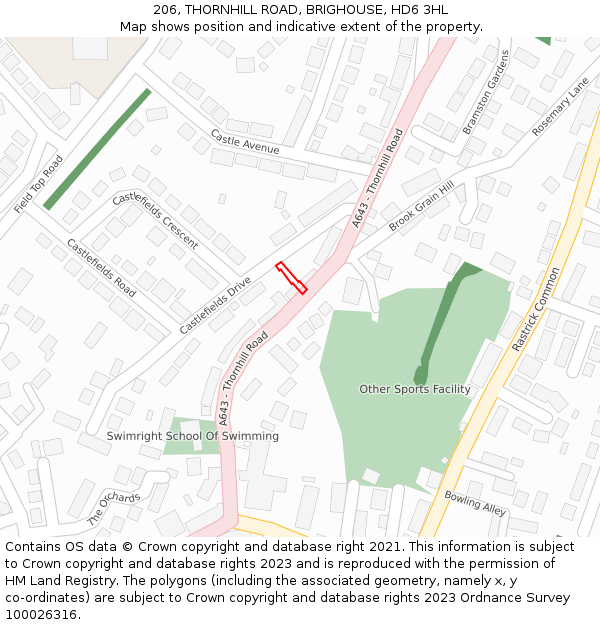 206, THORNHILL ROAD, BRIGHOUSE, HD6 3HL: Location map and indicative extent of plot