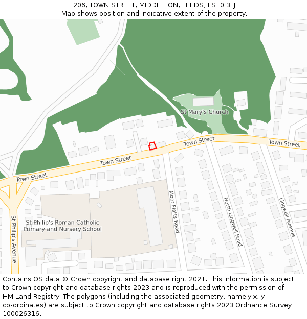 206, TOWN STREET, MIDDLETON, LEEDS, LS10 3TJ: Location map and indicative extent of plot