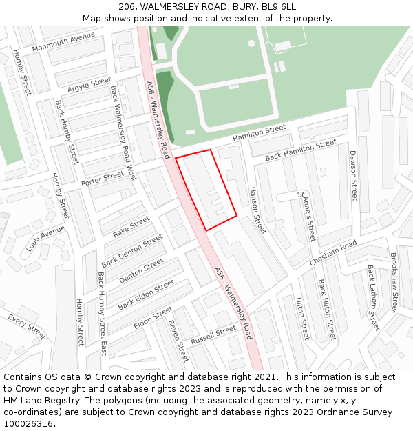 206, WALMERSLEY ROAD, BURY, BL9 6LL: Location map and indicative extent of plot