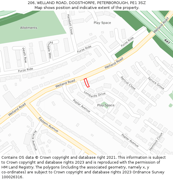 206, WELLAND ROAD, DOGSTHORPE, PETERBOROUGH, PE1 3SZ: Location map and indicative extent of plot
