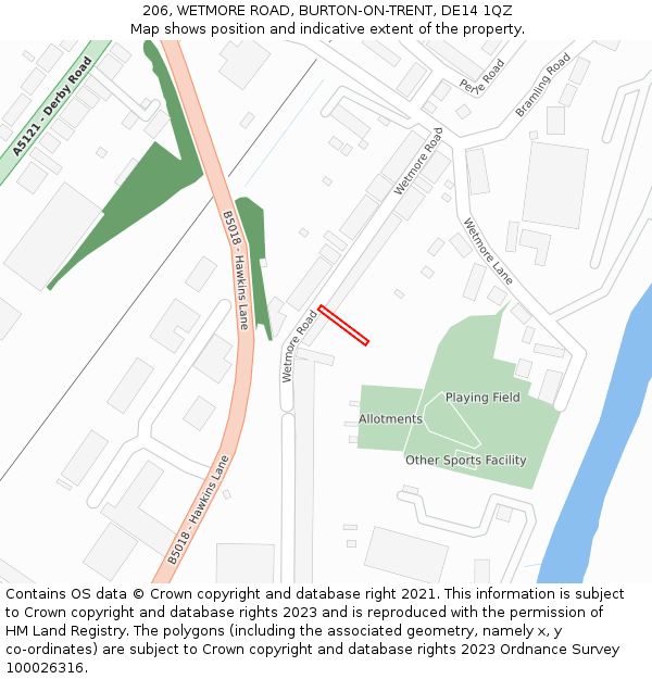 206, WETMORE ROAD, BURTON-ON-TRENT, DE14 1QZ: Location map and indicative extent of plot