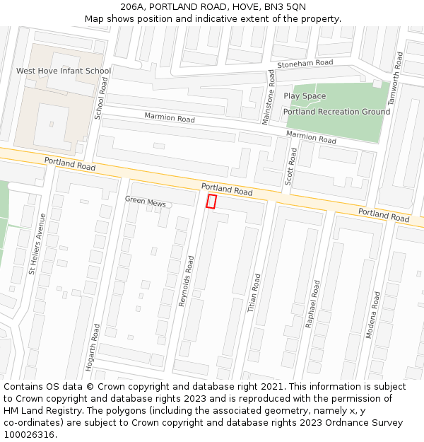206A, PORTLAND ROAD, HOVE, BN3 5QN: Location map and indicative extent of plot