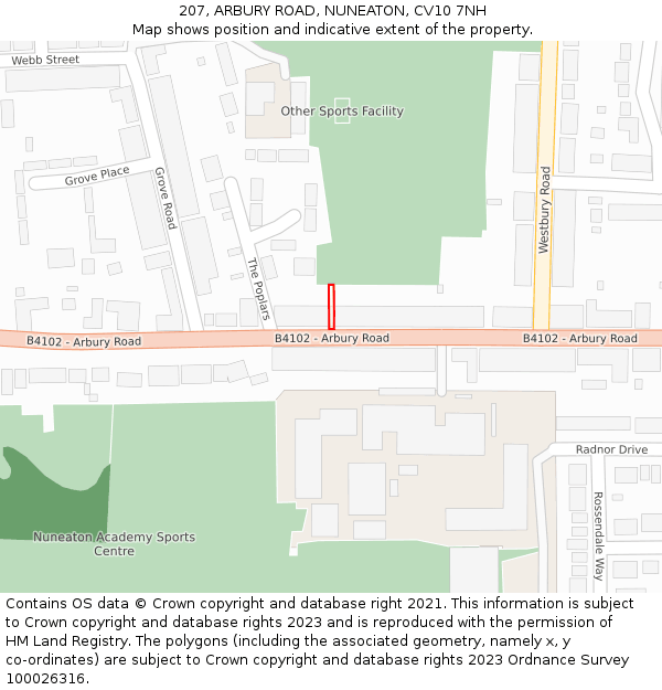 207, ARBURY ROAD, NUNEATON, CV10 7NH: Location map and indicative extent of plot