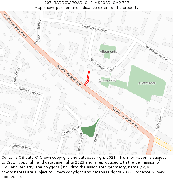 207, BADDOW ROAD, CHELMSFORD, CM2 7PZ: Location map and indicative extent of plot