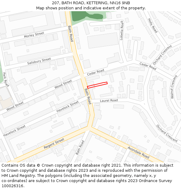 207, BATH ROAD, KETTERING, NN16 9NB: Location map and indicative extent of plot