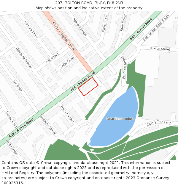 207, BOLTON ROAD, BURY, BL8 2NR: Location map and indicative extent of plot