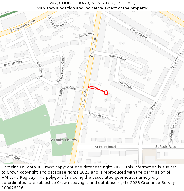 207, CHURCH ROAD, NUNEATON, CV10 8LQ: Location map and indicative extent of plot
