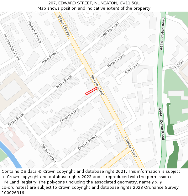 207, EDWARD STREET, NUNEATON, CV11 5QU: Location map and indicative extent of plot
