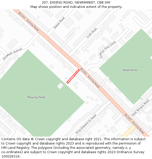 207, EXNING ROAD, NEWMARKET, CB8 0AY: Location map and indicative extent of plot
