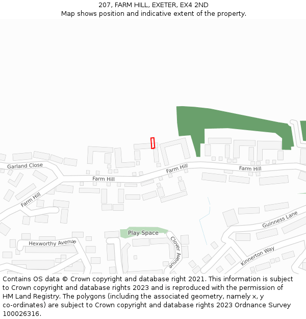 207, FARM HILL, EXETER, EX4 2ND: Location map and indicative extent of plot