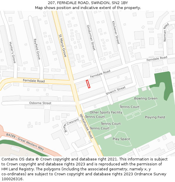 207, FERNDALE ROAD, SWINDON, SN2 1BY: Location map and indicative extent of plot