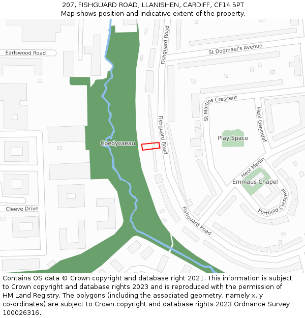 207, FISHGUARD ROAD, LLANISHEN, CARDIFF, CF14 5PT: Location map and indicative extent of plot