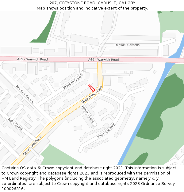 207, GREYSTONE ROAD, CARLISLE, CA1 2BY: Location map and indicative extent of plot